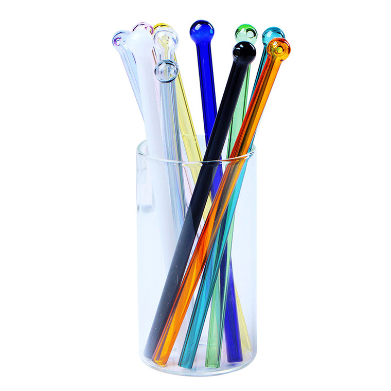 Borosilicate Glass Straw Reusable Resistant With Colored Round Head Bar Barware Drinking Straws in trend color