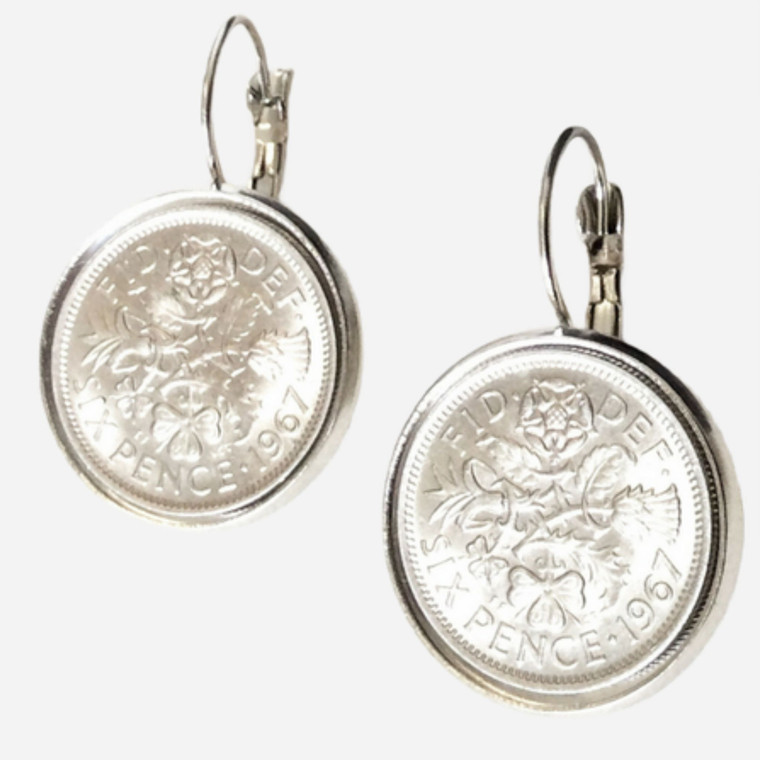 Lucky Sixpence British Coin Earrings Set, Coin, Coins, Jewelry, Jewellery, England Select UK Royalty Coinage Birthday Anniversary gift Choose your year 1923, 1924, 1925, 1926, 1929, 1930, 1931, 1932, 1933, 1936, 1937, 1939, 1940, 1941, 1942, 1943, 1944, 1945, 1946, 1947, 1948, 1949, 1950, 1951, 1952, 1953, 1954, 1955, 1956, 1957, 1958, 1959, 1960, 1961, 1962, 1963, 1964, 1965, 1966, 1967