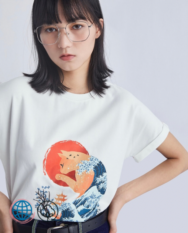 Japanese Illustration Print T-Shirt Women's Crewneck Printed Fashion Tees Short Sleeve Loose O-Neck Embroidery White The Great Wave Japan Leisure Trendy Tops for Woman