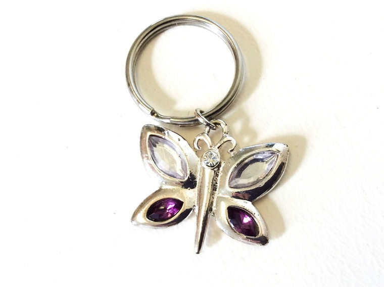 Classic Butterfly Keychain Silver Plate with Crystal and Ruby vintage originals collectors trendy butterflies antiques