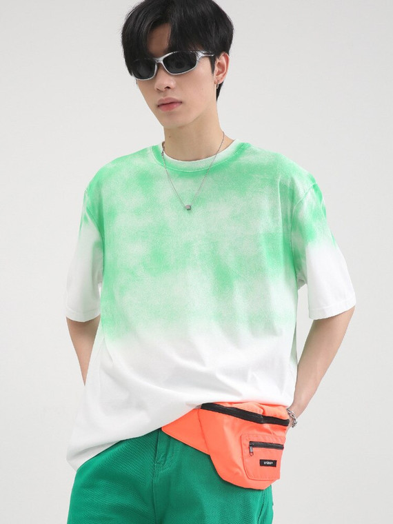 Tie Dye Print Oversized T-Shirt Men’s Japanese Loose All-match harajuku Streetwear Crewneck O-Neck T-shirts Fashion Clothing Japan Tops For Man Trend in Green