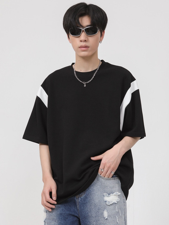 Loose Short Sleeve T-Shirt  Men’s Korean Casual Tee Top All-match Crewneck O-Neck Streetwear T-Shirts For Male Fashion Korea Tops Clothing for Man Trend in Black