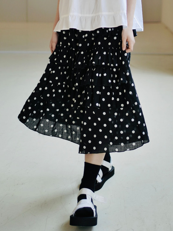 Polka Dot Lace Skirt Women’s Japanese black long all-match thin high rise waist A-line Japan skirts Trend for Woman