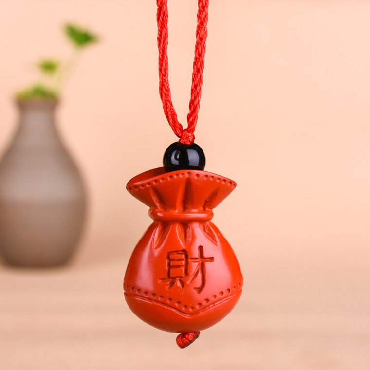 Cinnabar Fortune Bag Necklace Pendant  Chinese Jewellery Natural Red Organic Hand-carved Charm Jewellery Fashion Lucky Amulet China Necklaces Trend Jewelry Pendants Gifts