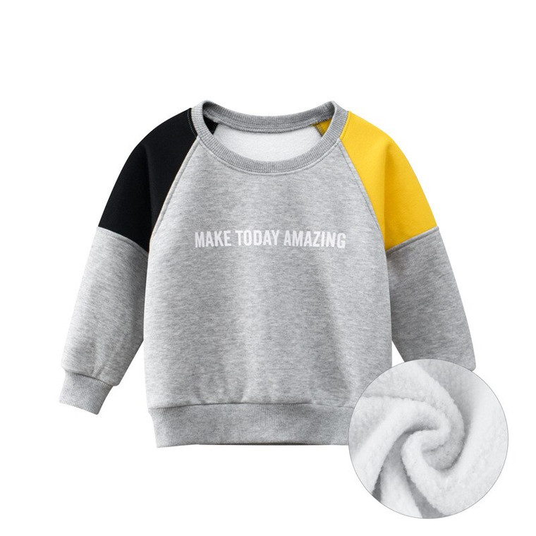 Kids Long-Sleeve Patch Crewneck Sweatshirt Boy MAKE TODAY SPECIAL Letter Print Clothes Sport Toddler Baby Boys Long Sleeve Trend Tops 2-9Y Children's Gray / Grey Black Yellow Patchwork Sweatshirts Clothing