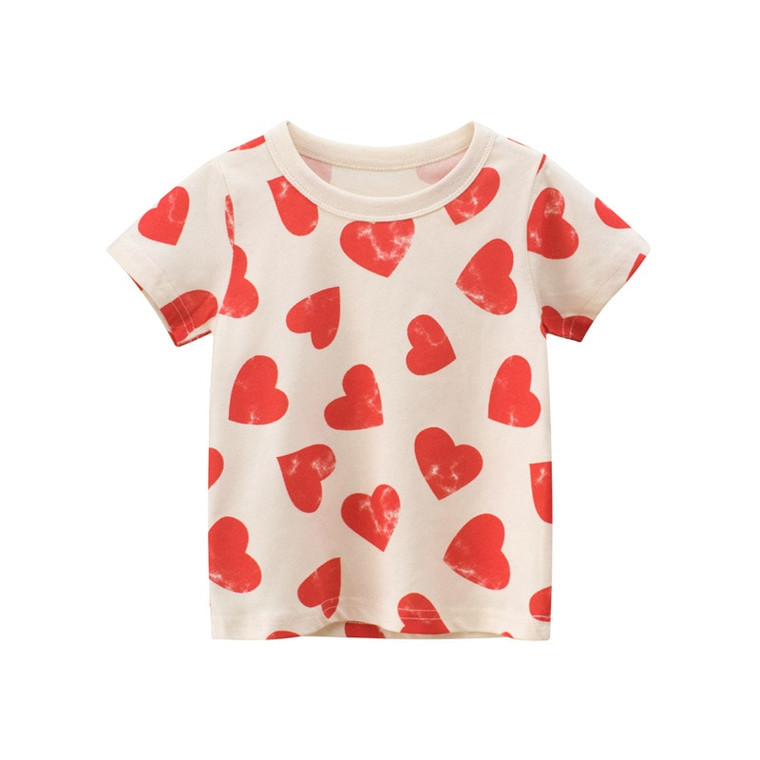 Cute Graphics Cotton T-Shirt  Kids Toddler 2-8T Heart Print Girls T Shirt Tops Kid Short Sleeve Tshirt Children's Tee Top Infant Outfit Toddlers Trend T-Shirts