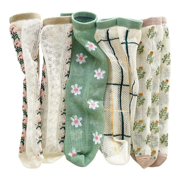 Floral Mid-Calf Fishnet Socks  1-12T Kids Infant Toddler Kid Baby Girls Elegant Cute Sweet Mesh Bohemia Party Club Beach Boho Playa Toddlers Bohemian Girl Stockings Trend in Cream Brown Green Pink