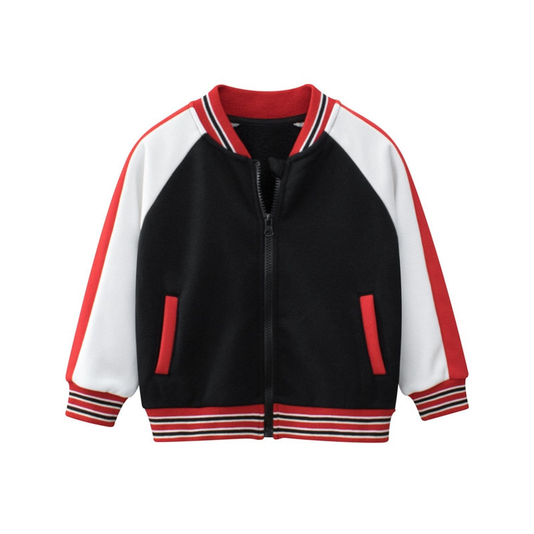 Zip-Up Varsity Jacket  Sports Baseball 1-9T Toddler Kid Baby Boys Girls Warm Infant Coats And Jackets Thick  Black White Red Striped Pockets Cotton Fleece Zipper Trend Sport Outwear Childrens Outfit for Boy Girl