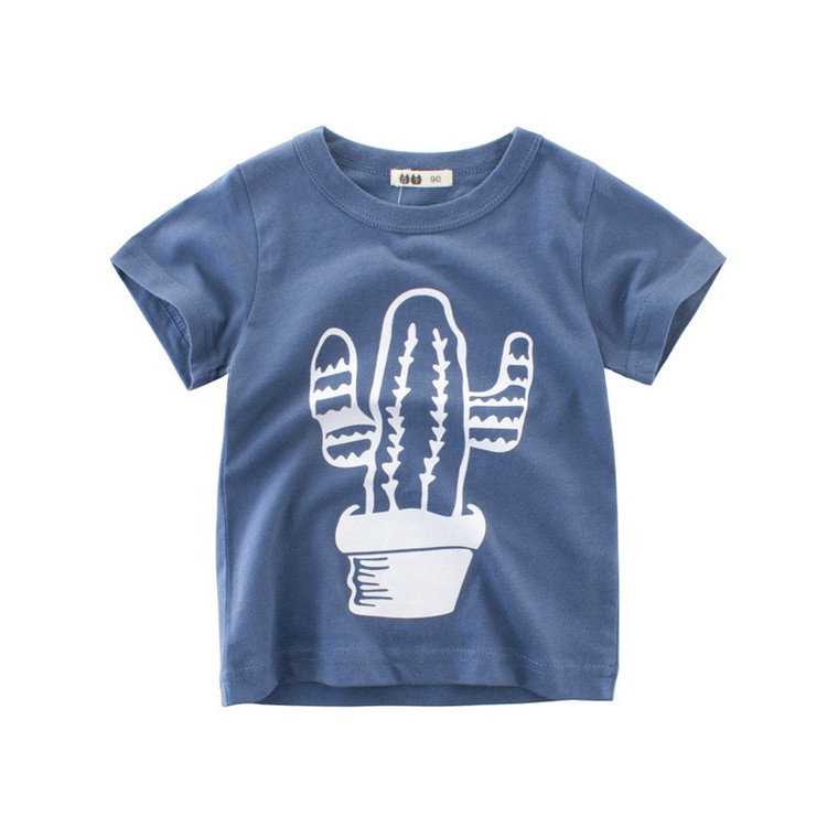 Toddler Short-Sleeve Cactus Crewneck T-Shirt   Kid Baby Boys Girls Tops O-Neck Cartoon Plant Print T Shirt Short Sleeve Infant Top Cotton Tshirt Children Tee Toddlers Outfits T-Shirts For Boy Girl Trend in Dusk Blue