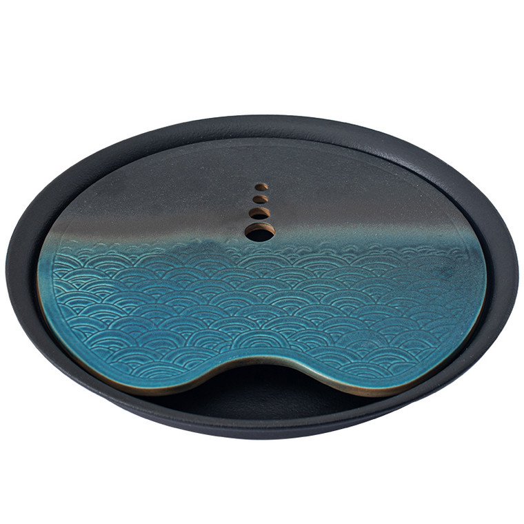 Japanese Sushi Sashimi Tea Tray Table  Sea Ceramic household tray round water storage type dry bubble teas Japan trays Trend In Ink Blue