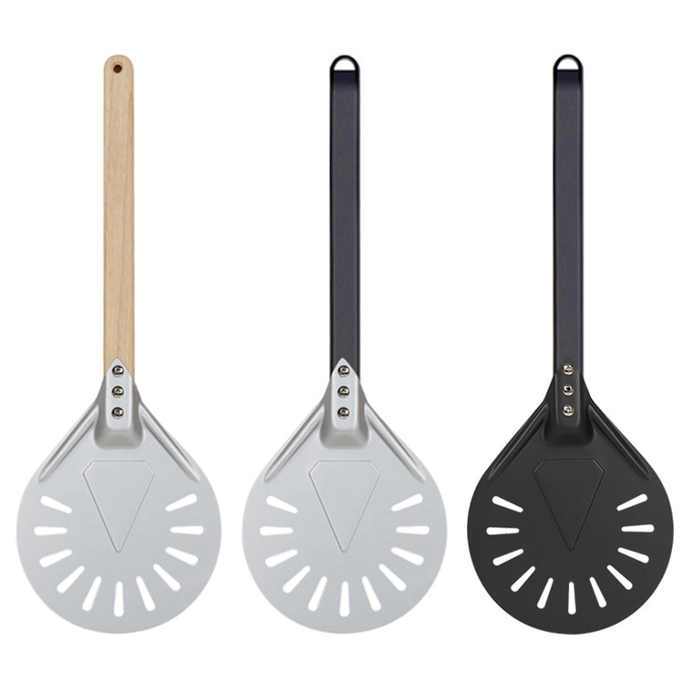 Pizza Turning Peel Paddle Short round Tool Non Slip wooden Handle 7 8 9 inch Perforated Aluminum Shovel Kitchen Accessories