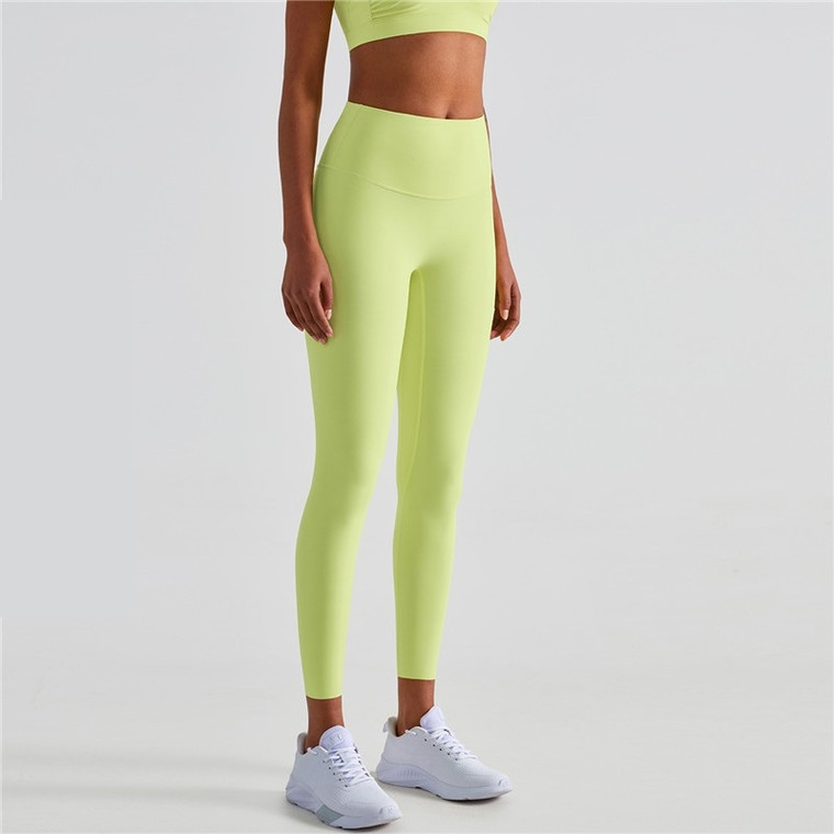 High Rise Edge Leggings Women’s Solid Color Waist Anti-roll Sports Pants Run Gym Clothing Workout Yoga Sportswear Woman Fintess Push Up Trousers Trend in Yellow