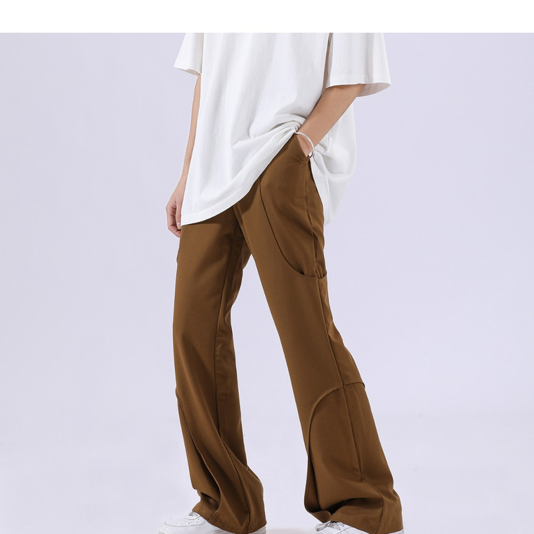 Loose Fit Micro-Flare Mid-Rise Pants Unisex Men And Women Casual Mid Rise Waist Two-piece Mopping Overalls Wide Leg Trousers For Man Woman Trend in Dark Brown