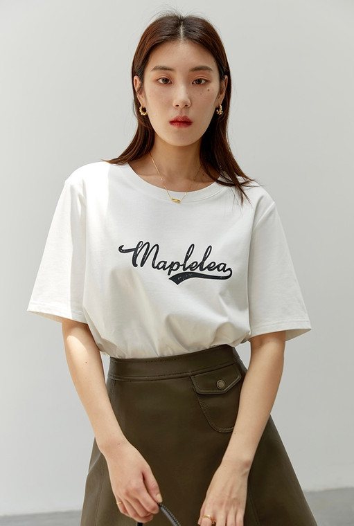 Casual Crewneck T-Shirt Women’s Round Neck Letter Printing Comfortable All-match Female Loose Style Tops Tees White O-Neck T-Shirts Trend for Woman