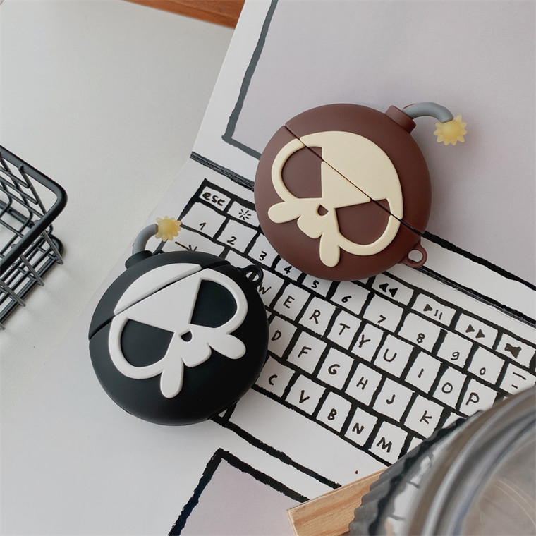 3D Skull Bomb AirPods 1 2 Pro Earphone Case Cover  Cartoon Wireless Earbuds Silicone Headphone Earphone Trend Protective Apple Cases Covers