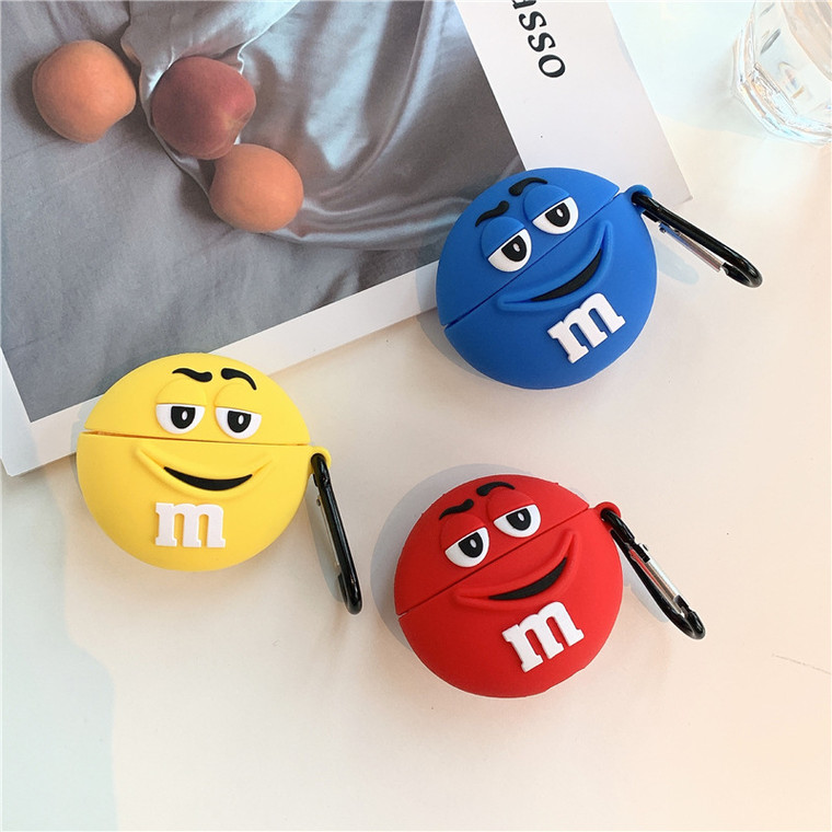 m&m’s m 3D Face AirPods 1 2 Pro Case Cover  Cute Cartoon Pure Chocolate Beans for Earphone Headphone Protective Charging Box for Apple Cases Covers