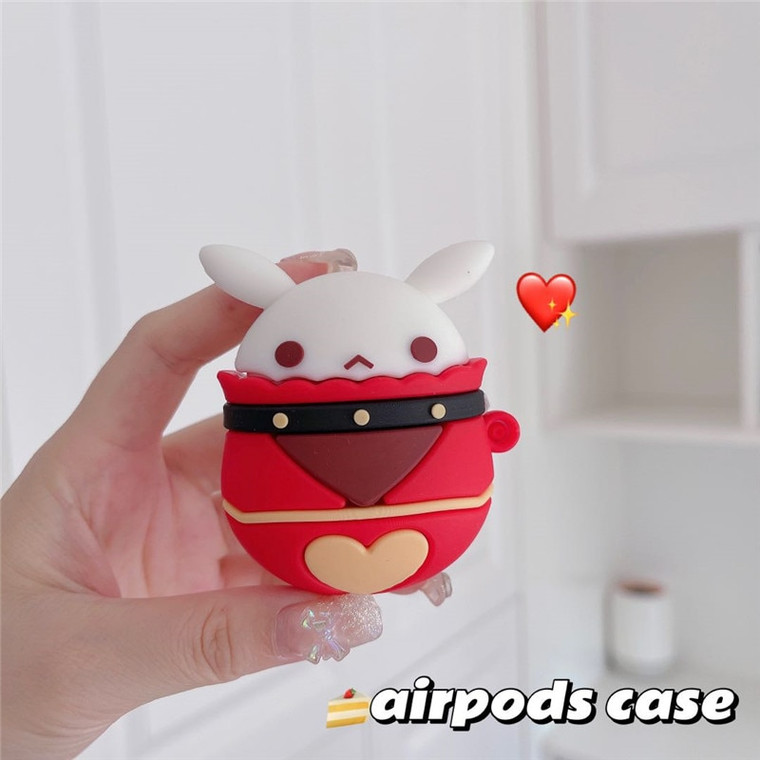 3D Rabbit AirPods 1 2 Pro Case Cover Cute Cartoon Silicone Rabbits Heart Pattern Earphone Cases Trend for Apple with Hook