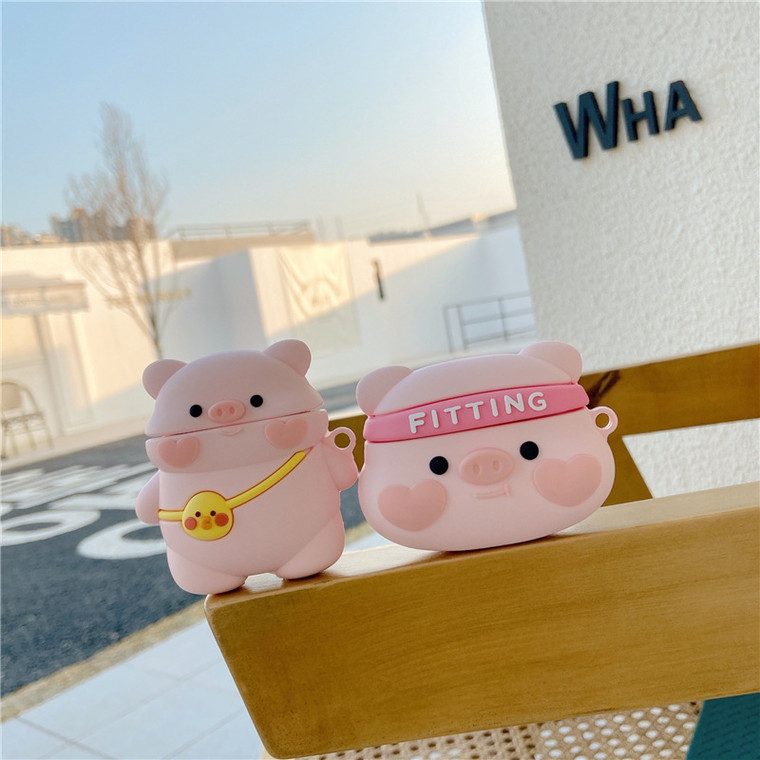 3D Fitting Piggy AirPods 1 2 Pro Case Cover Cartoon Pig Earphone Case Silicone Wireless Headphone Charging Box Covers for Apple Cases