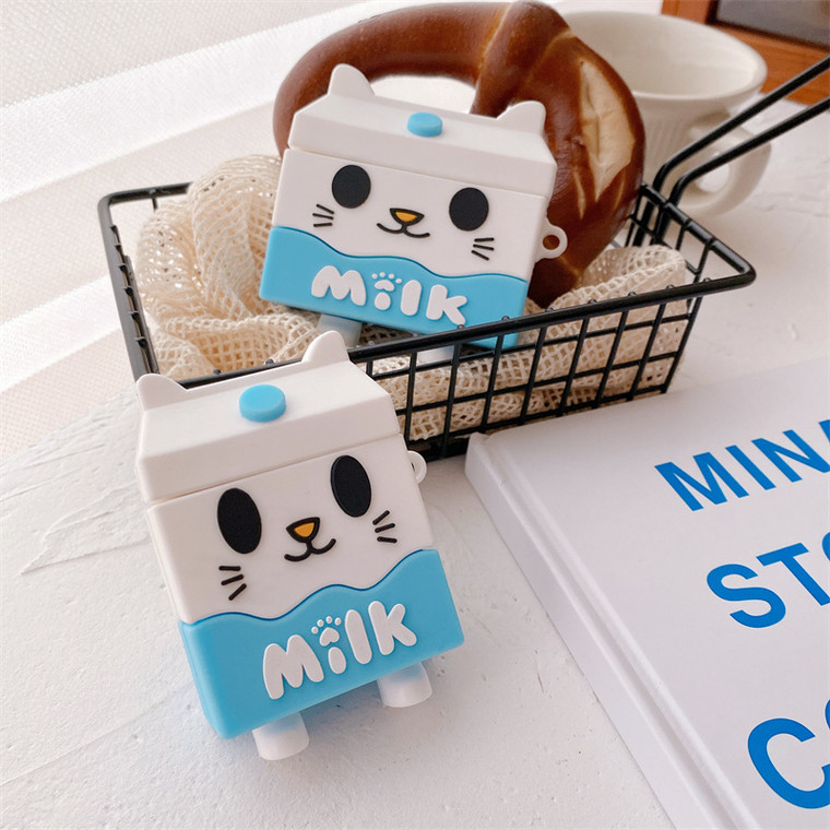 3D Milk Kitten Case Cover for AirPods 1 2 Pro   Cute Cat Earphone Silicone Wireless Headphone Earbuds Charging Covers for Apple Cases