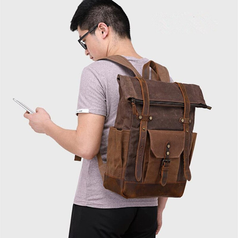 Oil Wax Waterptoof Canvas Backpack  Vintage Style Unisex Anywear Men's Women’s Retro Bag Large Capacity Backpack Traveling Backpacks Bags Trends for Man Woman in Auburn Brown