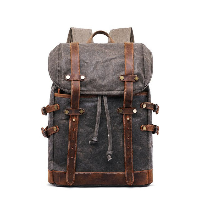 Oil Wax Canvas Backpack  Unisex Anywear Men's Women’s Vintage Style Leather Belts Large Capacity Unisex Hiking Bags Multi-Function Trendy Travel Backpacks in Army Green