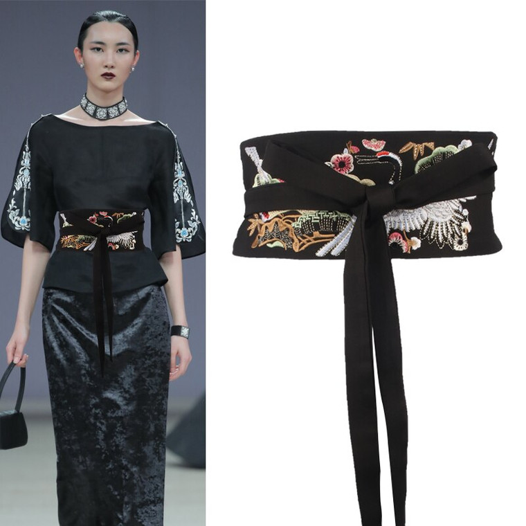 Embroidered Hanfu Belt  Women's China Decorative Dress Corset Fabric Tie Belts Girdle Ladies With Skirt Tie Chinese Style Trendy for Woman In Black