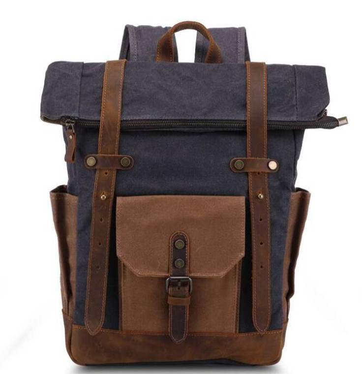 Oil-Waxed Canvas Backpack  Unisex Anywear Men's Women’s Vintage Style Leather Belts Large Capacity Unisex Hiking Bags Multi-Function Travel Backpacks In Gray / Grey