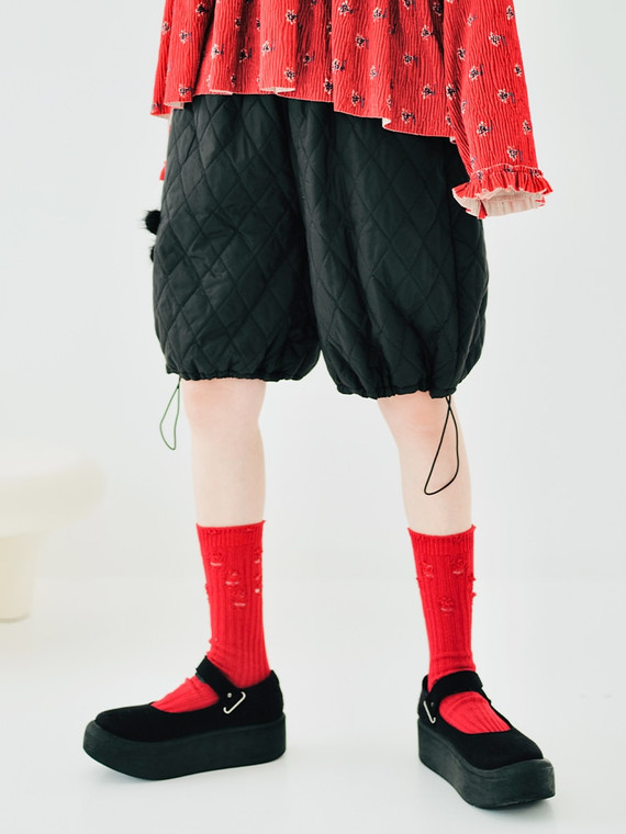 Mid Rise Harem Shorts Women’s Japanese original design cotton clip elastic waist floral print black drawstring casual flower Japan short-pants Trendy for woman