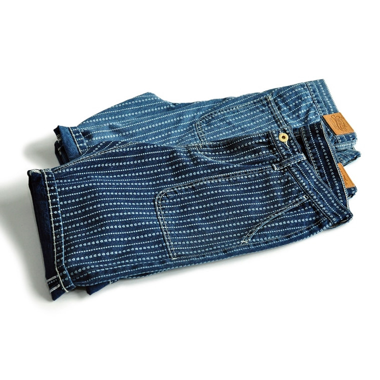 Mid Rise Wabash Denim Shorts   Mens Japan Striped Short Heart Discharge Dyeing Shorts Selvedge Jeans Vintage Japanese Style for Man in Light Dark Blue