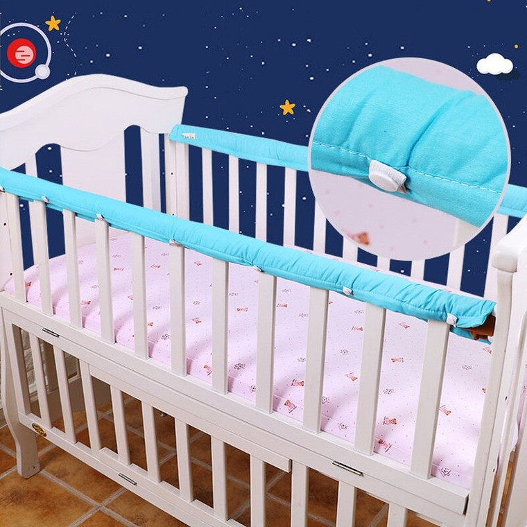 Crib Bumper 2-Piece    2 pcs/set Plain Color Cot Bumpers Thickened Baby Bedside Rail Protective Bar Anti-collision Barrier Cover For Infant Protection Strip Trendy in Blue