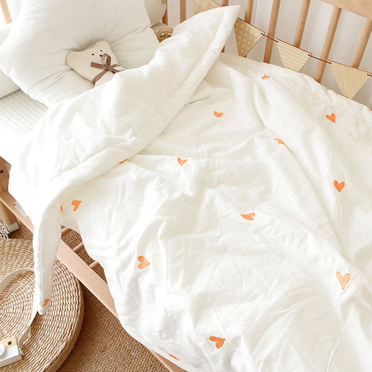 Embroidered Pure Cotton Quilt   Winter Cherry Bear Baby Infant Kids Thicken Bed Cot Crib Blanket Cover Kindergarten Bedding Quilt in Hearts