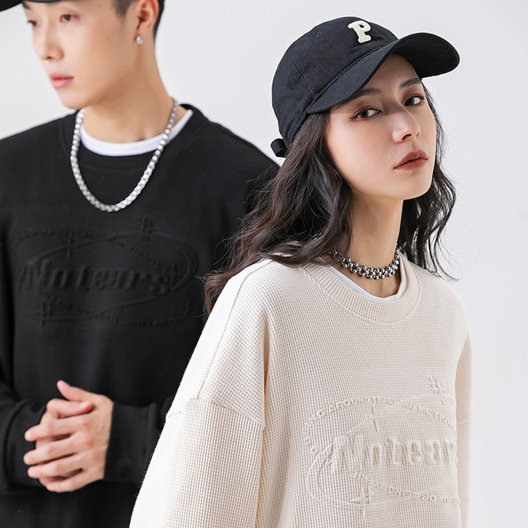 Japanese Crewneck Waffle Sweater   Unisex Anywear Women’s Mens Spring Autumn Men's Couple Casual Tops Hong Kong Style Loose Trend Round O-Neck Japan Plus Size Sweaters for Man Woman Trendy in Apricot Khaki Black Dark Brown