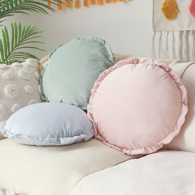 Round Velvet Pillow  Nordic Back Neck Rest Support Home Chair Padding Office Soft Morandi Colors Norway Room Decoration Trendy Pillows