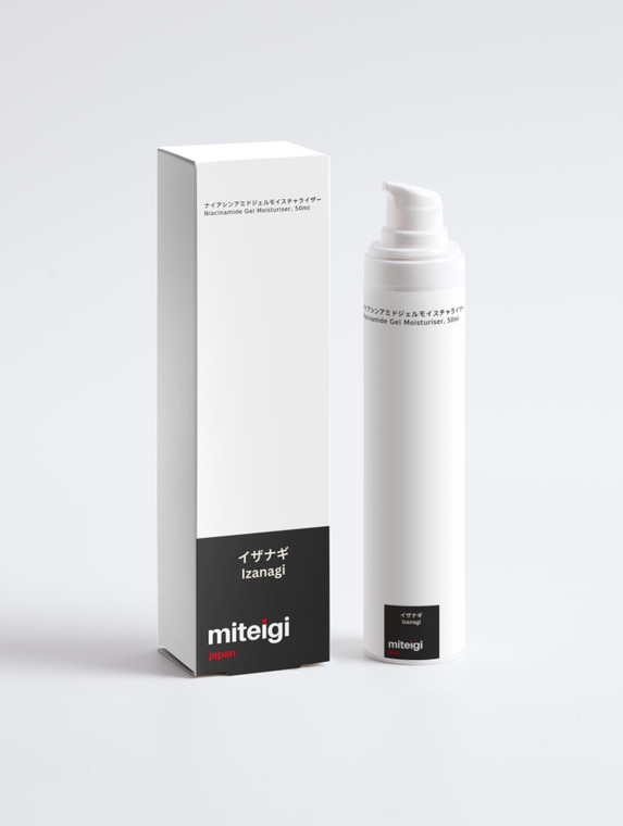 Niacinamide Gel Moisturizer 50ml Izanagi with Ginkgo Leaf Extract and Algin, enriched 5% Niacinamide a form of vitamin B3, helps skin retain moisture, appear smoother and reduce the look of uneven skin tone and pigmented spots with floral bloom aroma  trendy skincare by miteigi