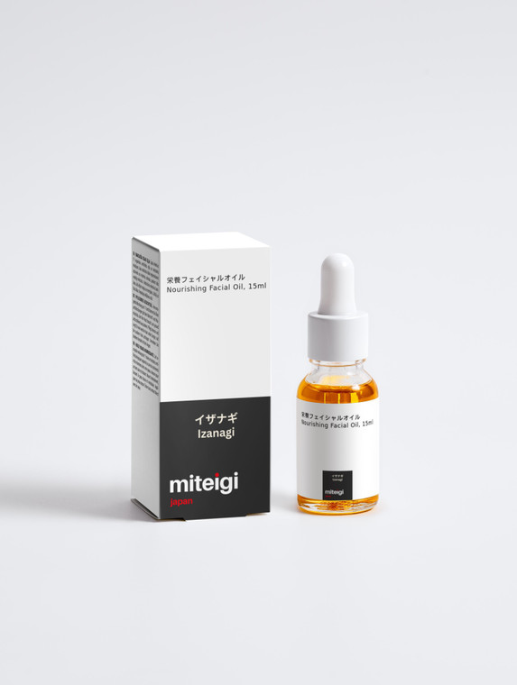 Nourishing Facial Oil 15ml Izanagi blend 11 organic certified oils and extracts give the nutrient and vitamin boost your skin needs to reveal a healthy and glowy look, vegan trendy skincare by miteigi