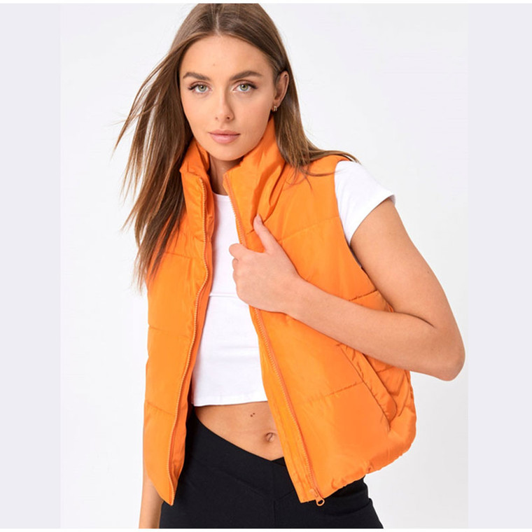 Lightweight Zip Up Padded Vest  Women’s Solid Fashion Jacket Outerwear Stand Collar Sleeveless Padded Autumn Winter Lady Warm Plus Size Jackets Vests for trendy Woman in Orange Lightweight Zip Up Padded Vest  Women’s Solid Fashion Jacket Outerwear Stand Collar Sleeveless Padded Autumn Winter Lady Warm Plus Size Jackets Vests for trendy Woman in Orange