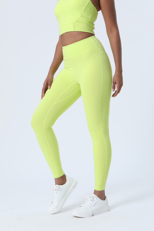 MiteigiYūki Yoga Leggings  Women’s Activewear Sports without Embarrassed Line Workout Pants Antiskid Elastic Waist Sport Fitness Activewear With Pocket Plus Size Sportswear for trendy Woman in Light Green Yellow
