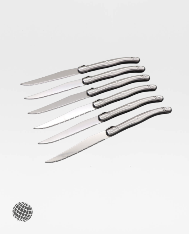 Serrated Edge Steak knives 6–Piece  6pcs Sharp Light Premium Dishwasher Safe Stainless Steel Knives Sets Trending Laguiole Silverware