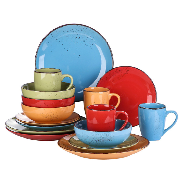 Stoneware Ceramic Dinnerware Set 16-Piece  Navia Multicolor with Dinner Plate, Dessert Plate, 800ml Bowl, 380ml Mug Sets Trendy Colorful Tableware