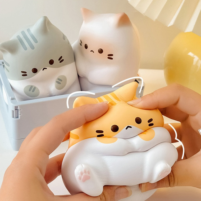 Squishy Stress-Relief   Cartoon Cocoa cat Toy Soft Squeeze Decompression Animal Healing Stress Creative PU Cats Decoration Gifts Kitten Toys Kittens Mental Balance Reliever in trendy Gray Grey White Yellow