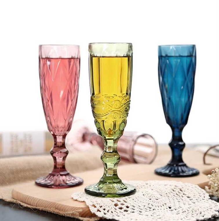 Embossed Champagne Glass  Creative Vintage Color Small Juice Water Goblet Household Drinkware Thick Red Wine Glasses Glassware Set in trendy Blue Green Red