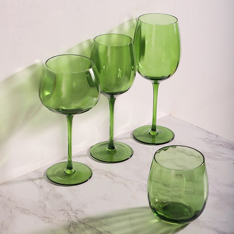 Medieval Glass Cup   with Edged Green Goblet Household Crystal Wine Glasses Champagne Cocktail Whiskey Ice Cream Beer Cups Drinkware Trendy Glassware