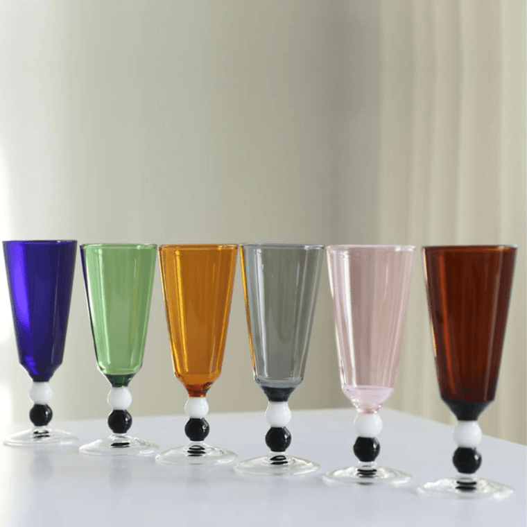 Color Match Champagne Flute Multicolor Colors Matching Goblet Heat-Resistant Glass Cup Double Bead High Borosilicate Glasses Cups Goblets Multicolour Glassware in trendy Amber brown, Blue, Gray, Green, Transparent, Yellow