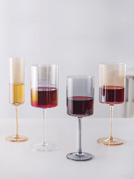 French Straight Glass Goblets   Champagne Wine Clear Phnom Penh Rainbow Amber Grey Electroplated Stemware Glasses Home Drinkware Set Trendy Barware Glassware Sets