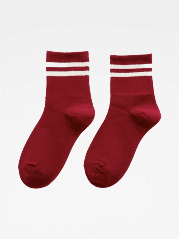 Stripe Quarter Crew Socks   Unisex Anywear Mens Women’s Standard Thickness Ribbed Cotton Funny Novelty Cute Loose Striped Long Sock Fashion Street Couple High-quality Youth Y2K Gen Z Footwear for Man Woman Teenager in trendy Red