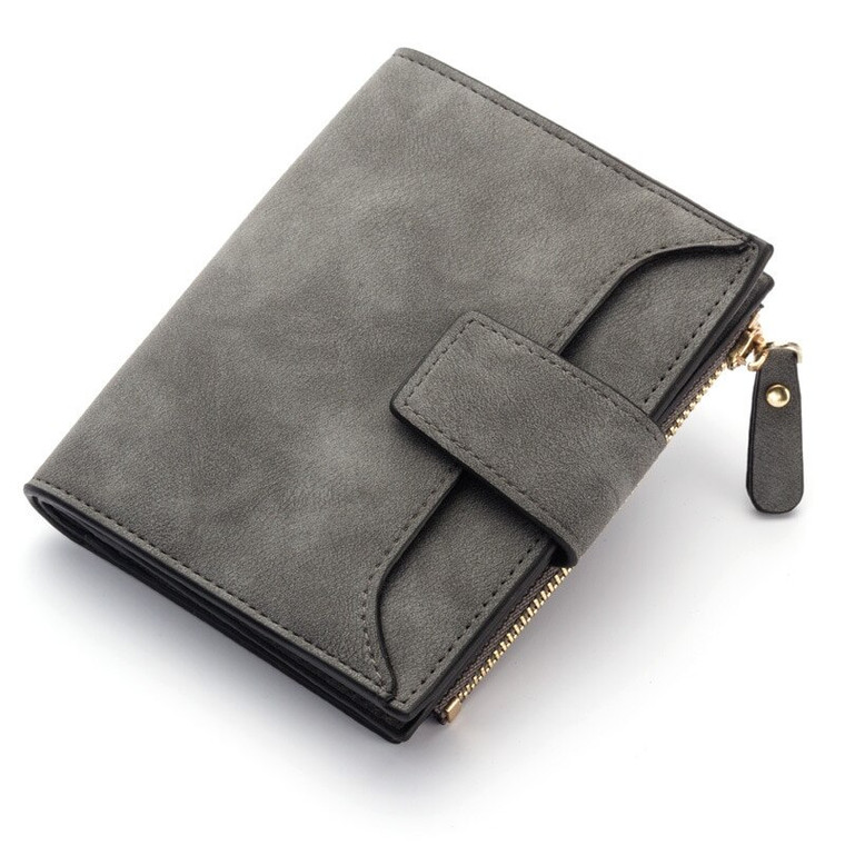 Vegan Card Zip Wallet Purse   Unisex Anywear Mens Women’s Fashion Short Wallets Small Zipper PU Leather Quality Female Card-Holder Slim Simple Purses for Woman in trendy Dark Gray grey color