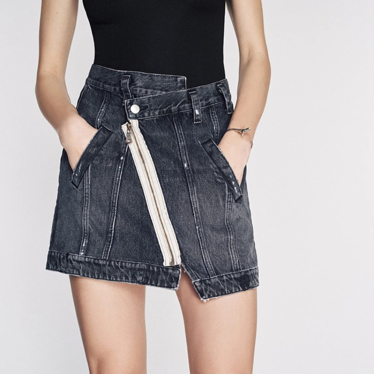 Short Denim Mini Skirt   Women’s Summer Niche Design Irregular High Quality 100% Cotton Black High Street Skirts for trendy  Woman