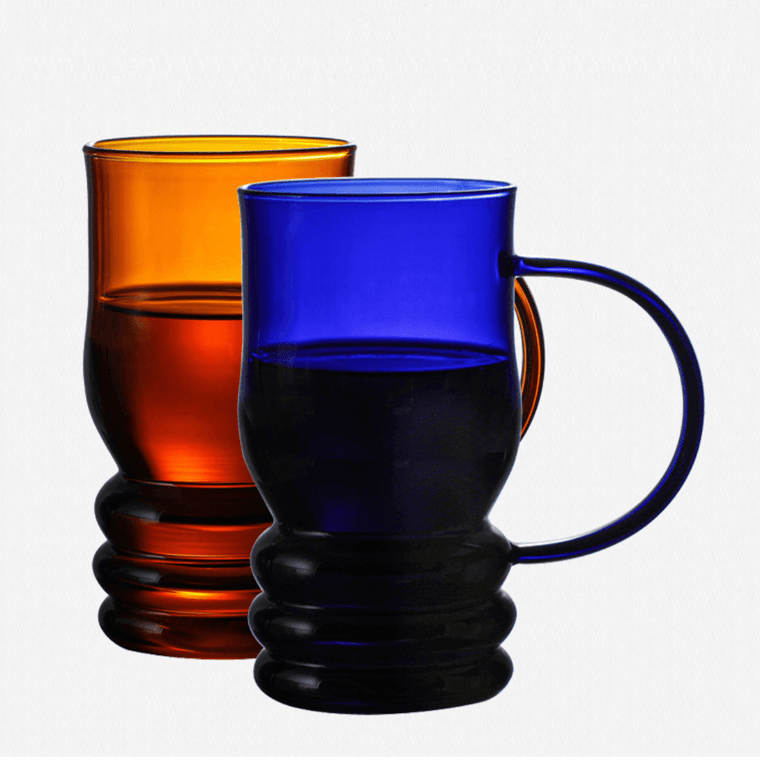 Colored Glass Coffee Cup 380ml Creative Heat-Resistant Tea Cups European Color with Handle Home Office Personality Large Water Beer Mugs in trendy Amber brown Blue