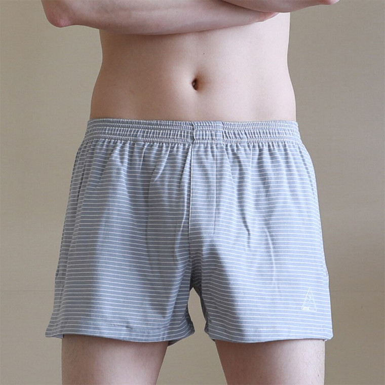 Low Rise Striped Boxer Shorts  Mens Sexy Smooth Pouch Low Rise Underwear Breathable Bikini Underpants U Convex Pouch Plus Size Boxershorts for Man in trendy light Gray grey