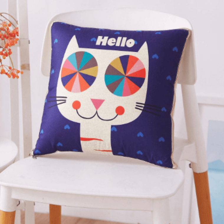 2-in-1 Pillow Blanket    Trendy 2 in 1 cotton warm cartoon foldable patchwork quilt bedding blankets printed home office car throw pillows cushion Quilts bed linen in HELLO cat rainbow multicolor eyes kitty cats